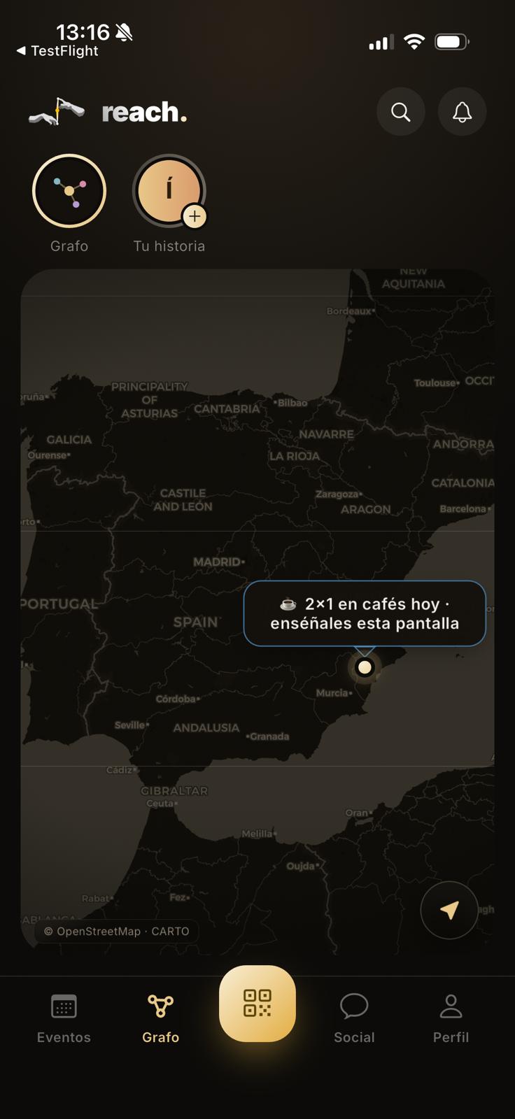 Un momento patrocinado apareciendo en el mapa de reach